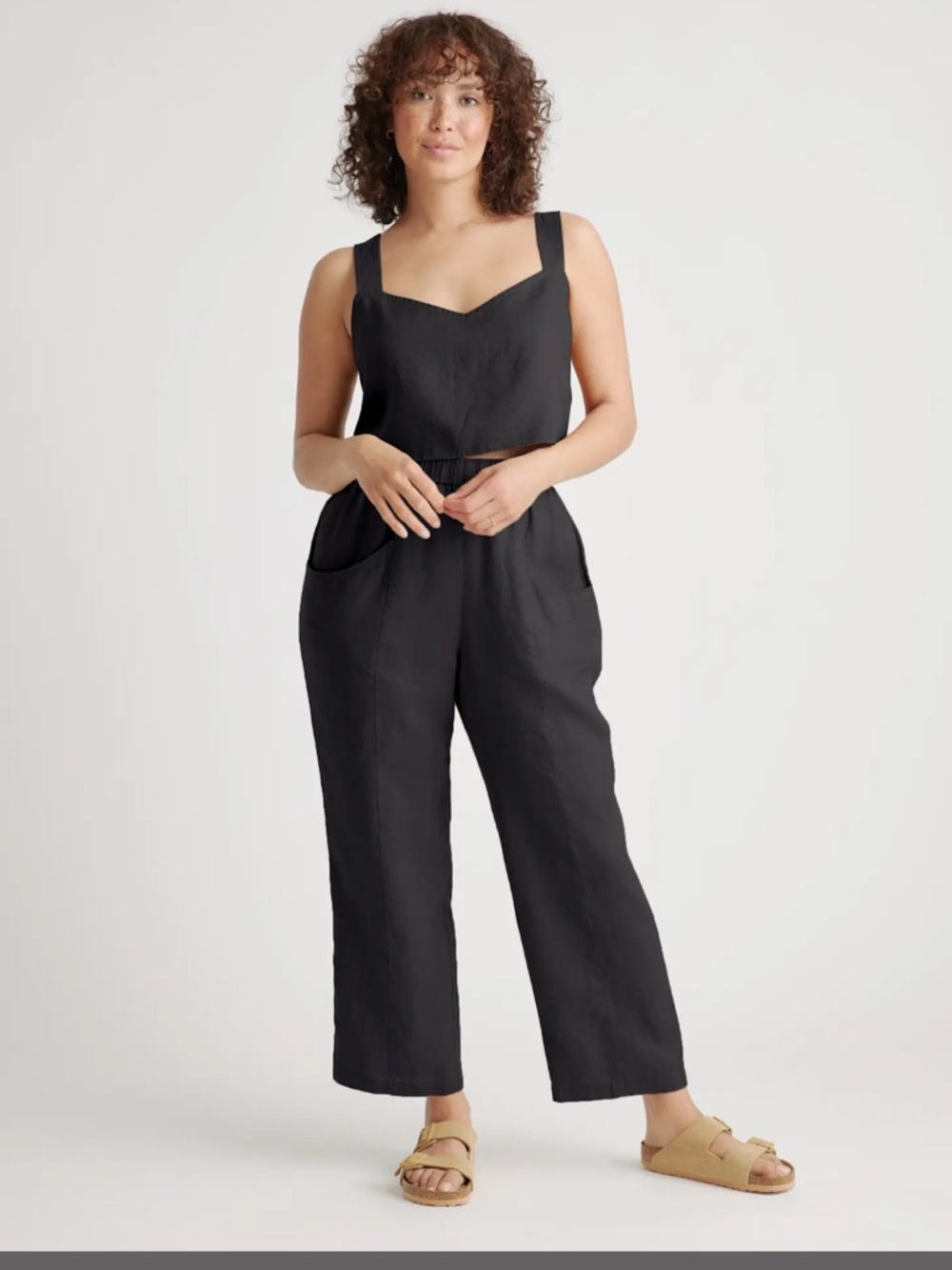 Quince 100% European Linen Tapered Ankle Pant Black Capsule Lagenlook L